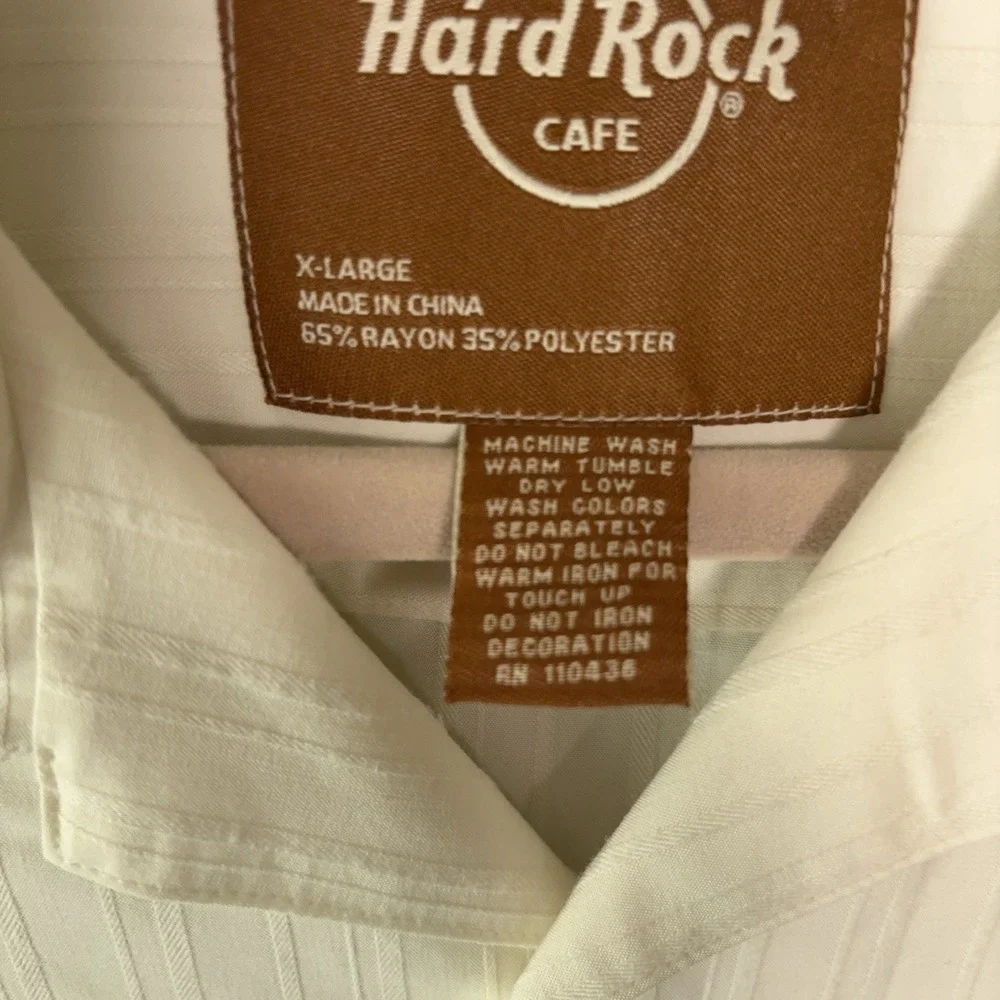 Hard Rock Cafe Shirt Mens XL Cream‎ Embroidered Aruba Lightweight Island